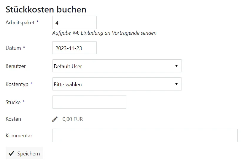 Formular Stückkosten buchen