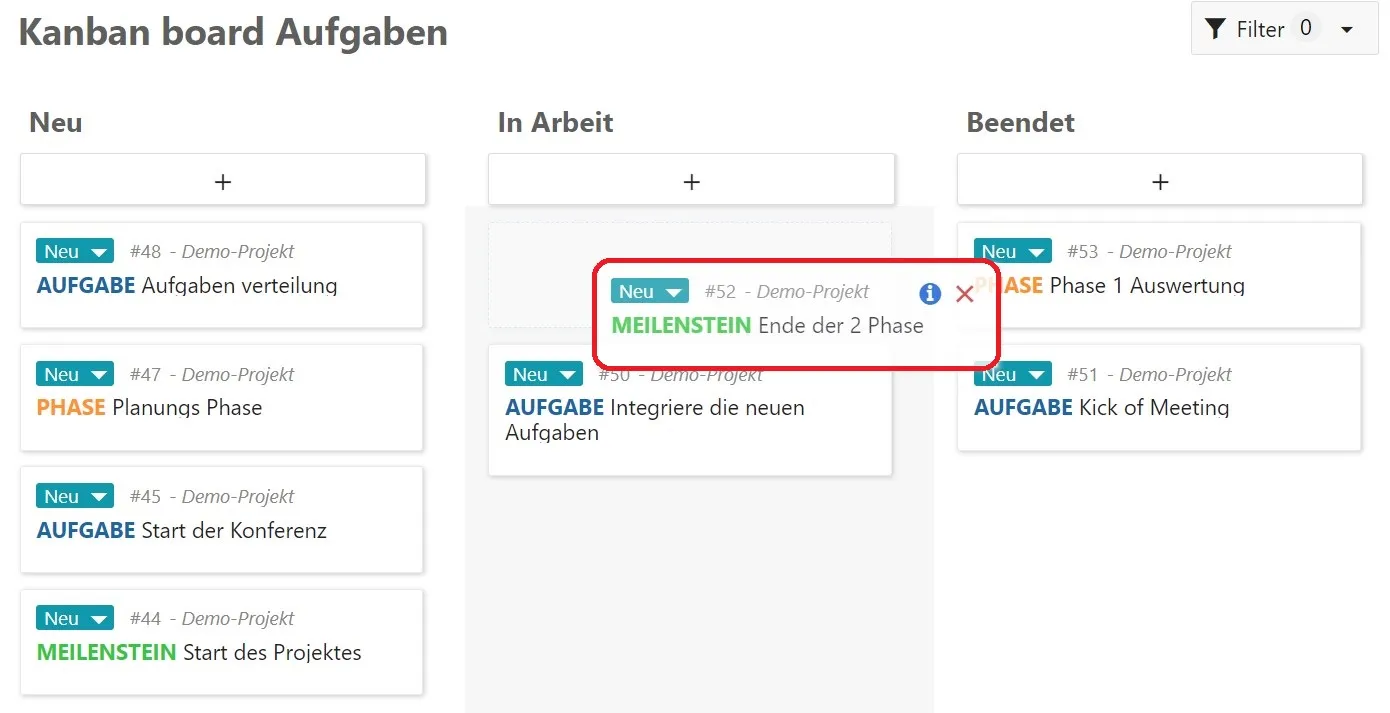 Bewegen Sie Karten per Drag and Drop