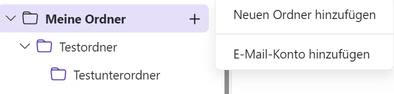 Neuen Ordner über das Dropdown-Menü hinzufügen