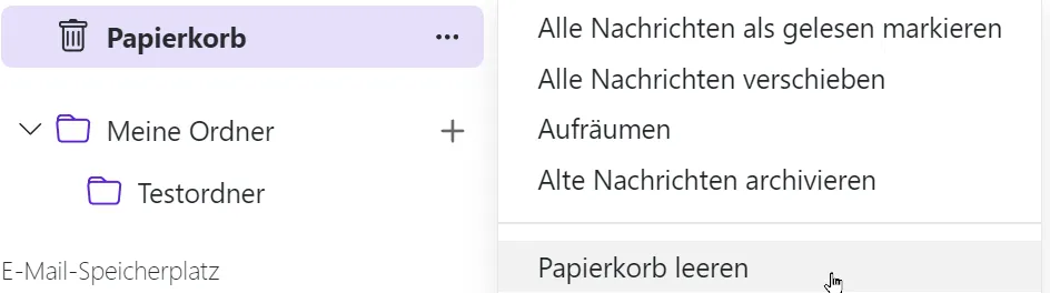 Dropdown-Menü, über das Sie den Papierkorb leeren können