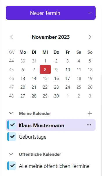 Kalender-Ordneransicht