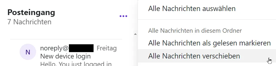 E-Mails verschieben über das Dropdown-Menü (E-Mail-Liste)