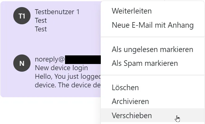 Verschieben im Dropdown-Menü