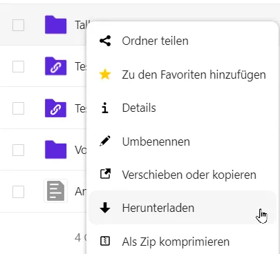 Herunterladen im Dropdown-Menü