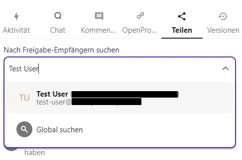 Teilen über das Textfeld "Nach Freigabeempfängern suchen"