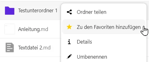 Der Punkt "Zu den Favoriten hinzufügen" im Dropdown-Menü