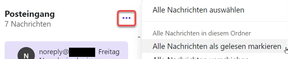 Alle E-Mails über das Dropdown-Menü als gelesen markieren (E-Mail-Liste)