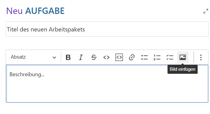 Bild hinzufügen in der Arbeitspaketbeschreibung